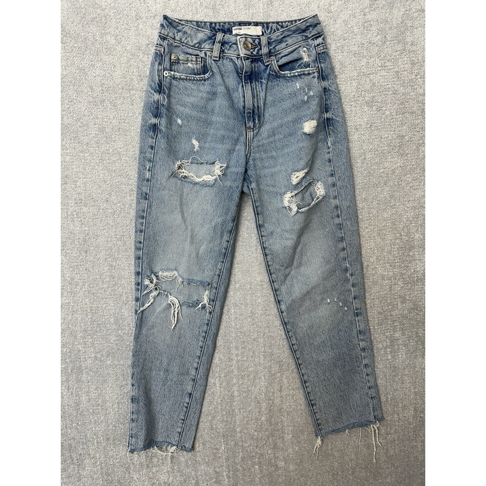 Garage Denim Mom Jeans Size 1 / 25 Distressed Raw Hem High-Rise Jeans